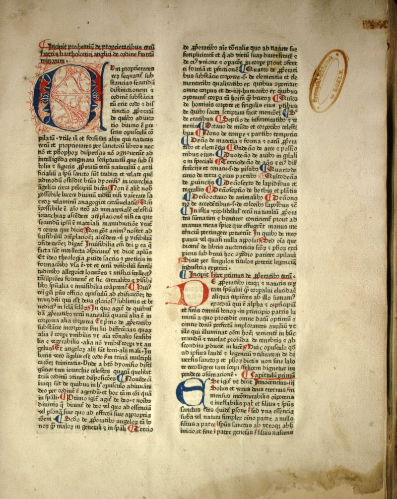 Page from the 1471 Cologne edition of 'De proprietatibus rerum'