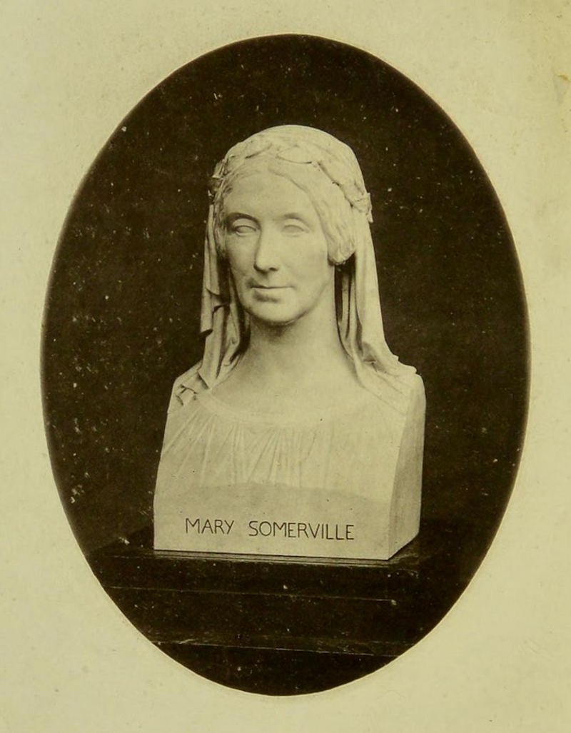 Engraving of a bust of Mary Somerville by Lawrence Macdonald 