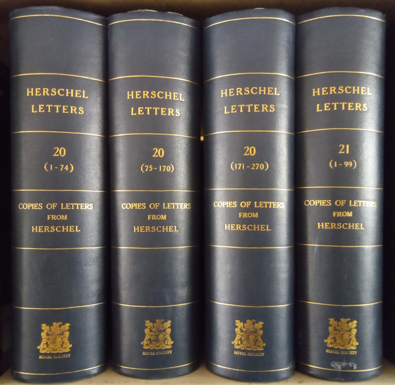 Herschel Letters spine titles in the Royal Society Archives
