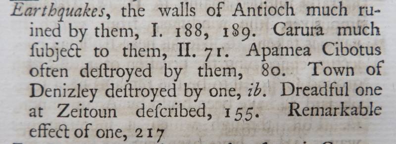 Index entry from Richard Pococke's 'Description of the East', 1743