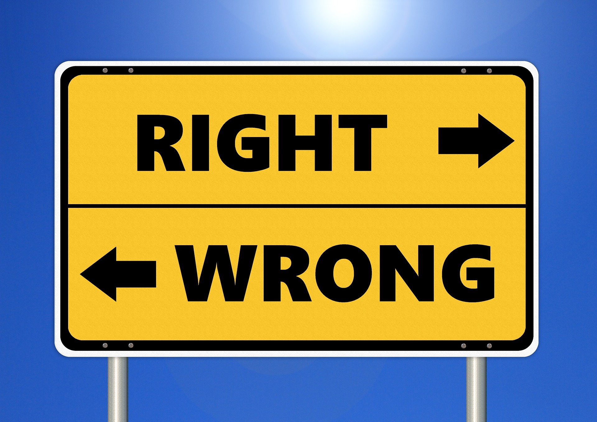 Sign showing 'right' one direction and 'wrong' the other direction