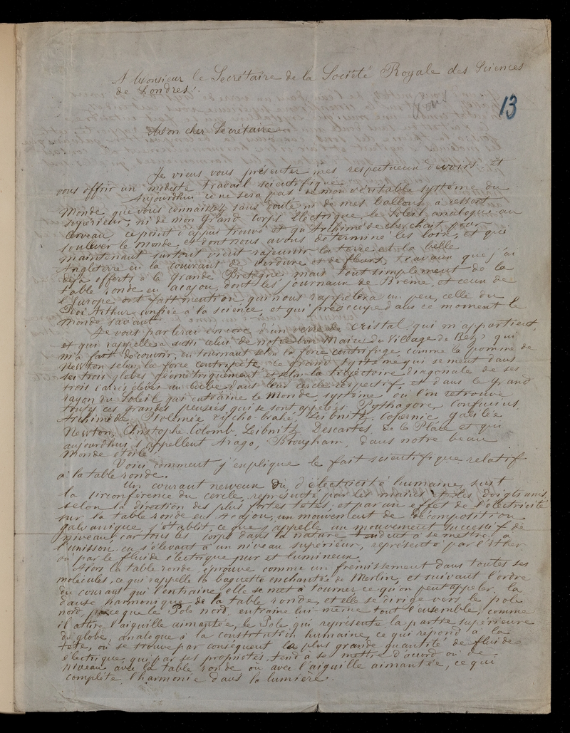 Unpublished letter regarding a séance, from J Pons