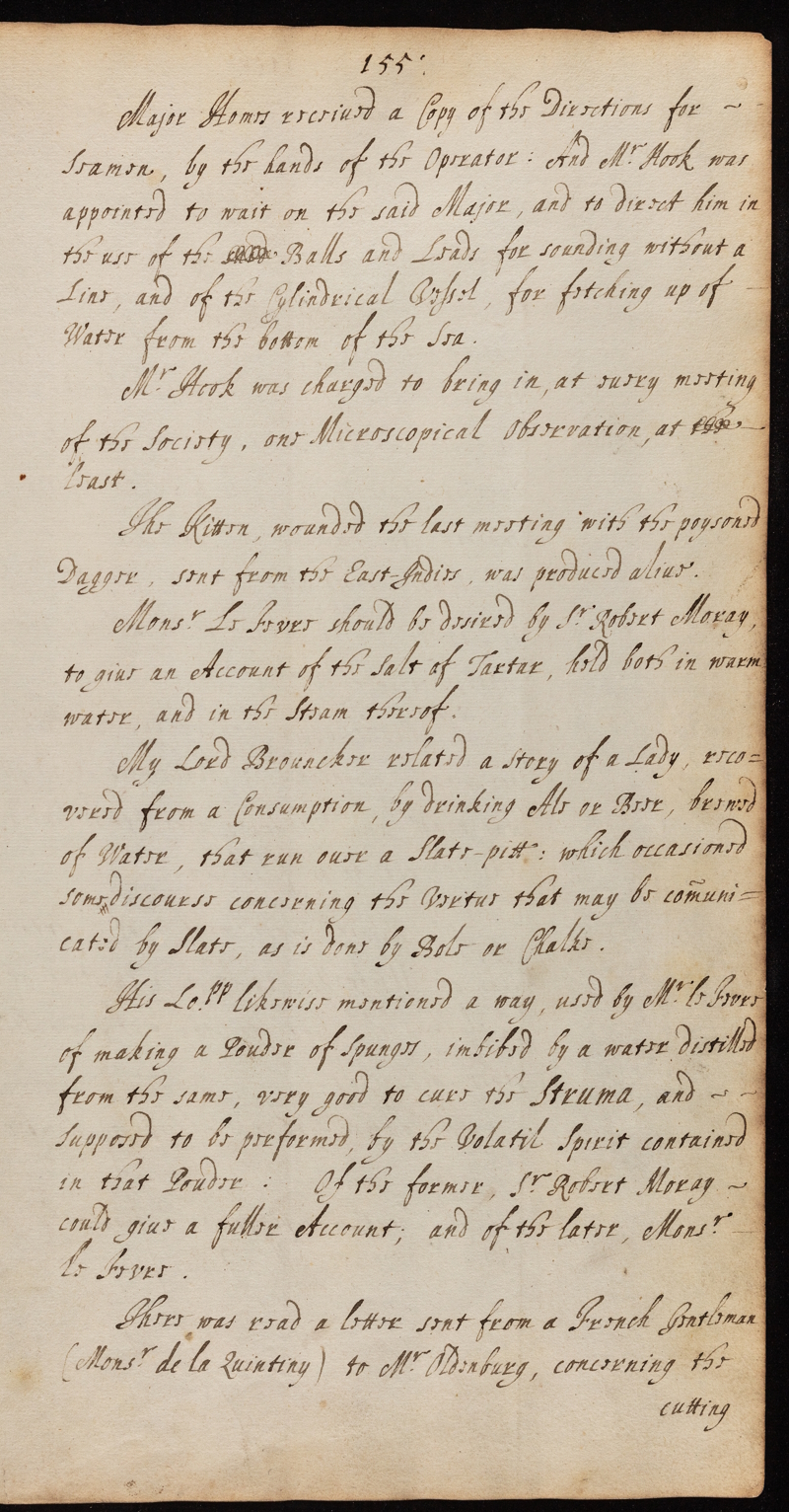 JBO/1/124: extract from Royal Society meeting minutes, 1 April 1663