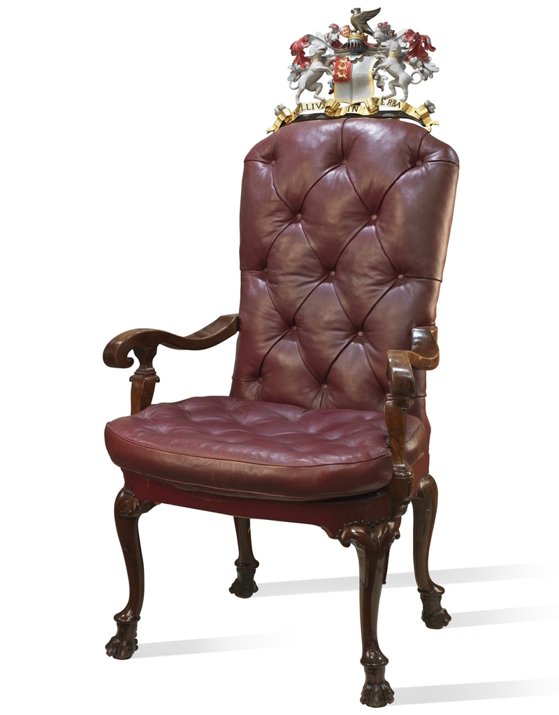 The Royal Society President’s chair, with coat of arms