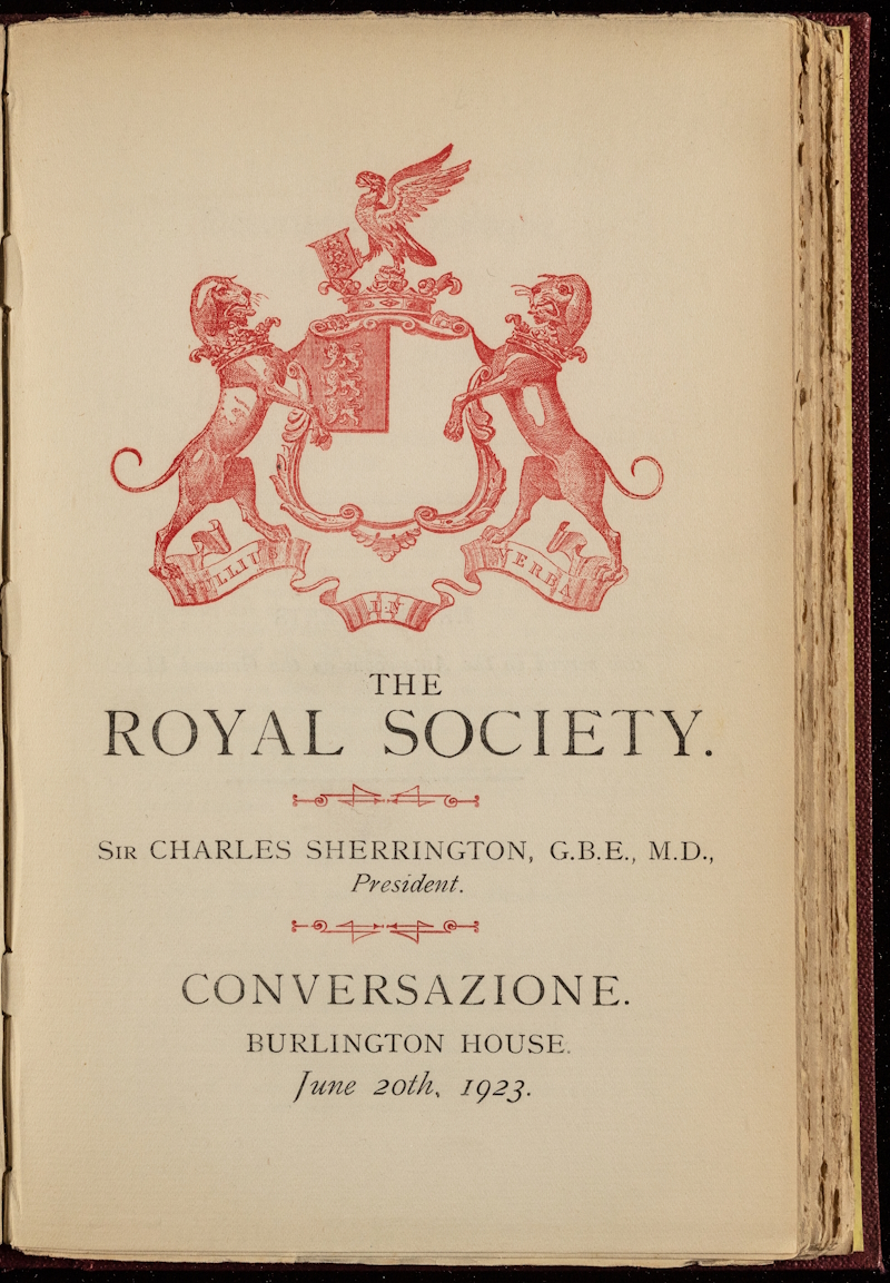 Royal Society conversazione programme from 1923