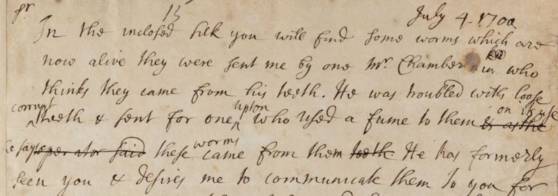 Letter from Hans Sloane to the Royal Society, 1700