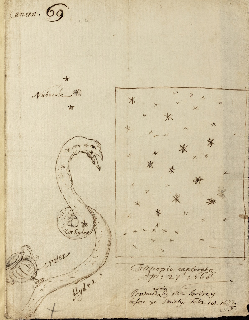 John Aubrey's telescopic observation of a nebula, 1668