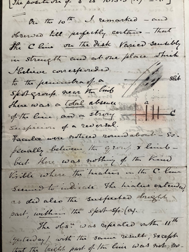 Letter of John Herschel, with sketches of solar spectroscope lines, August 1868