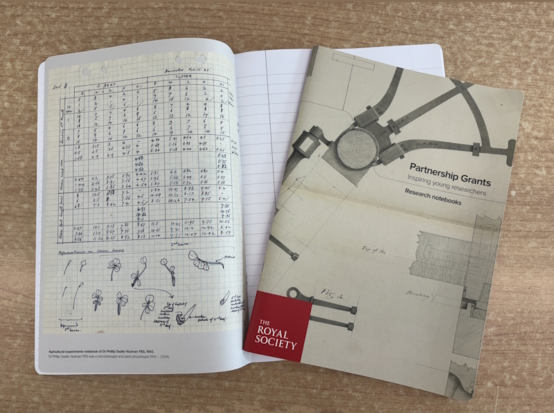 "The Royal Society provide lab books to keep notes and records of our investigations.  These attractive lab books contain images from the Royal Society archive."