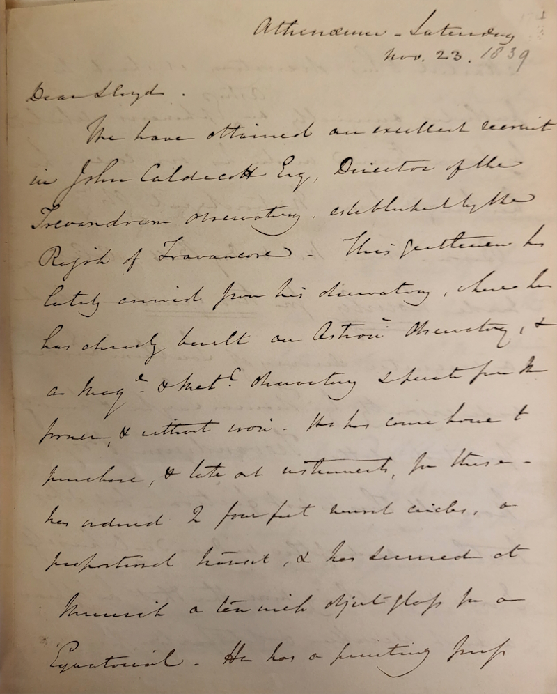 Letter from Edward Sabine to Humphrey Lloyd, 1839