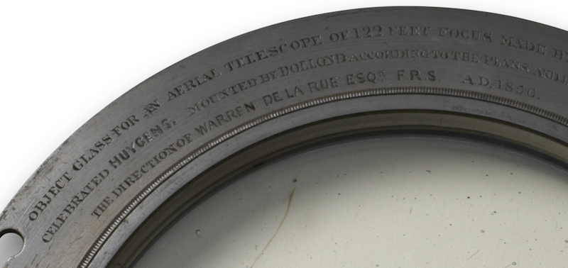 Inscription on the mount of the 122-foot Huygens lens