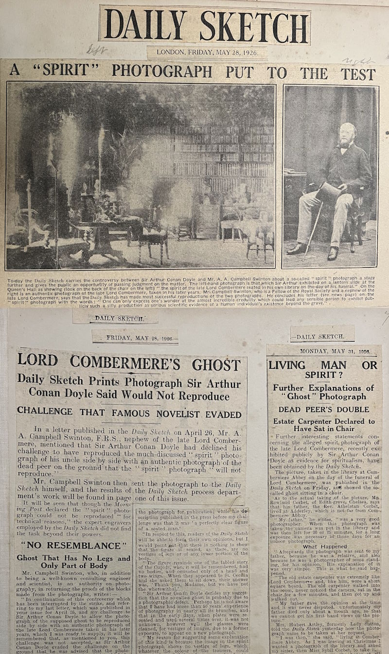 Press cuttings of Swinton’s public debate with Conan Doyle