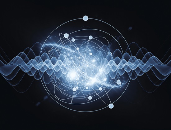 Abstract image of an atom and quantum waves.