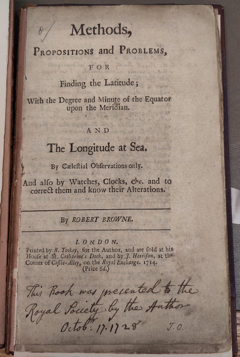 Title page of Robert Browne’s 'Methods … for finding the latitude'