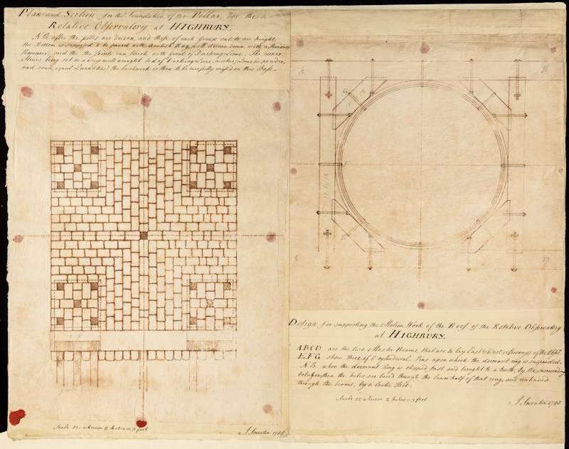 Plans for Aubert's Rotative Observatory at Highbury, by John Smeaton, 1788