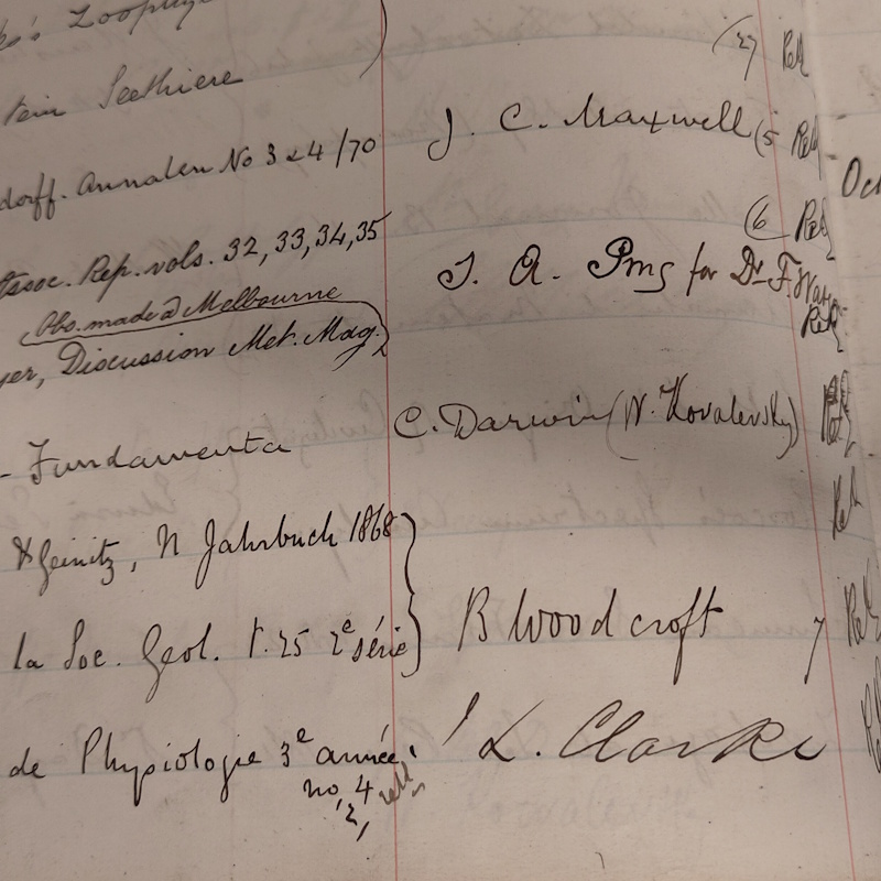 A Charles Darwin entry in lending book MS/401/4