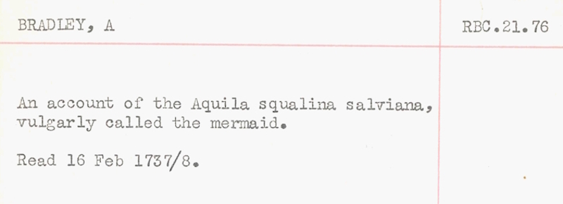 An index card from the Royal Society Library card catalogue