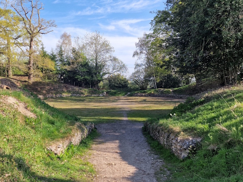 The southern entrance to the ruined amphitheatre at Silchester