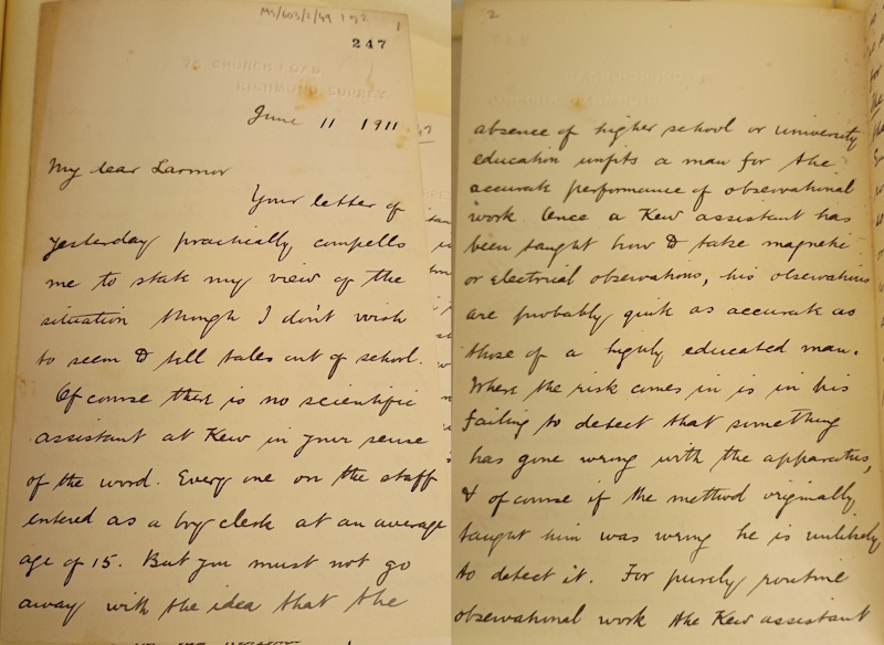 Letter from Charles Chree to Joseph Larmor, 11 June 1911
