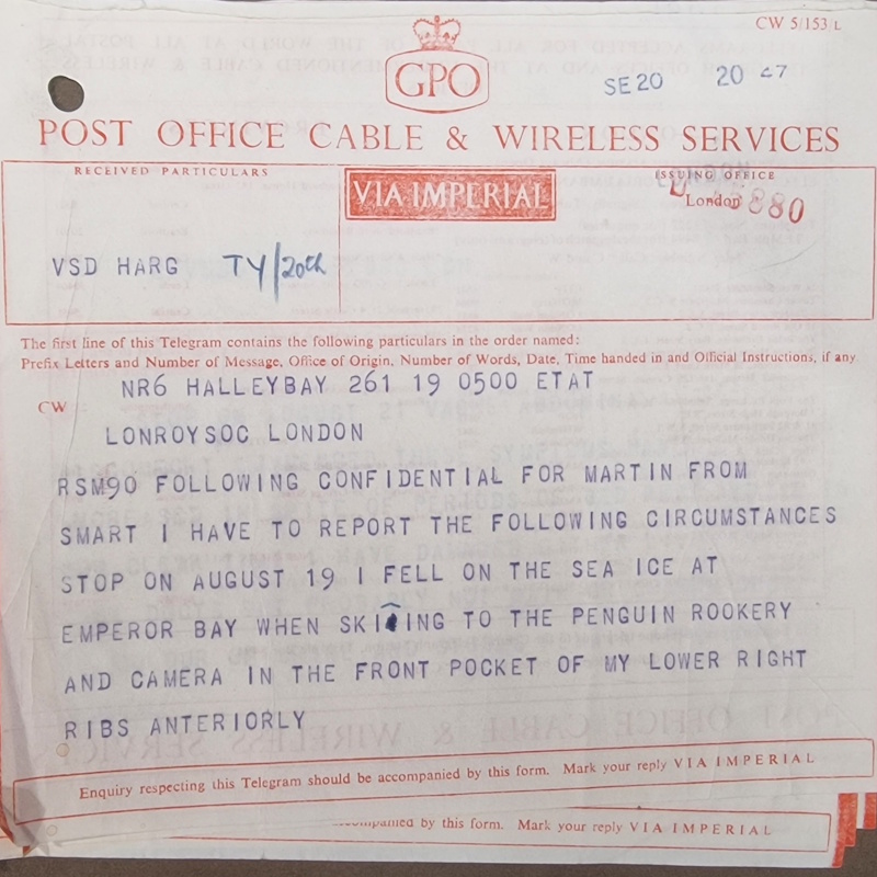 Cable from Robin Smart to the Royal Society, September 1957