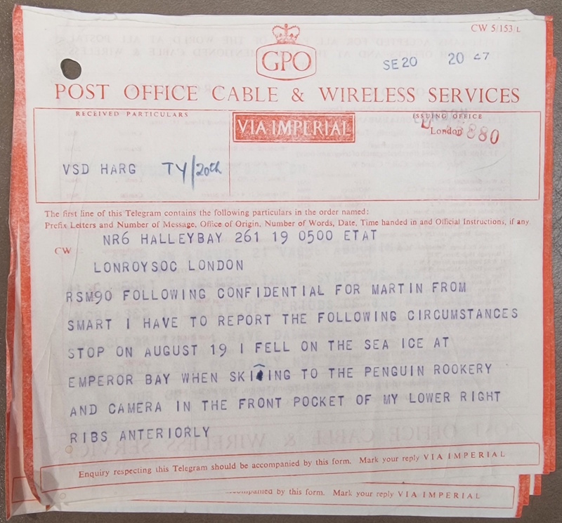 Cable from Robin Smart to the Royal Society, September 1957