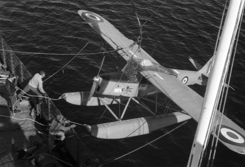 The Auster floatplane being unloaded in December 1956