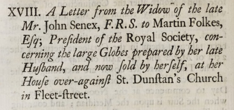 Mary Senex’s sales letter in the Philosophical Transactions (1749)