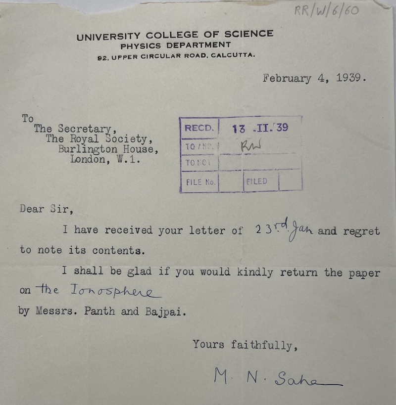 Royal Society Referees' Report RR/W/6/60