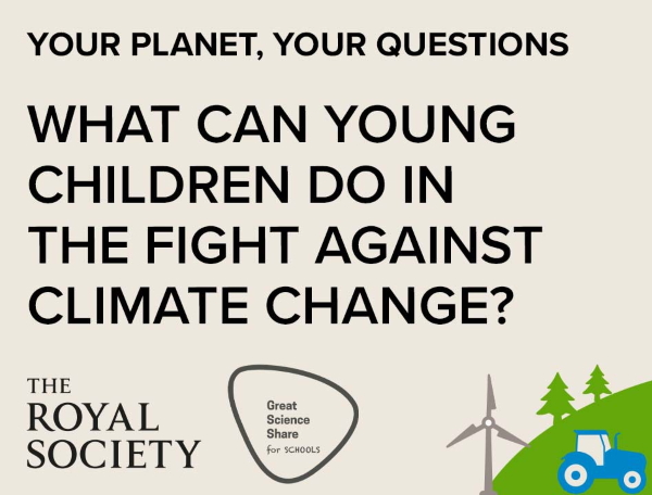 Your Planet, Your Questions logo. Question featured: what can young children do in the fight against climate change.
