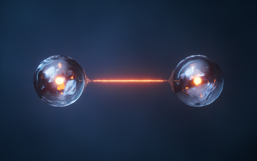 Two spheres joined by a beam of light