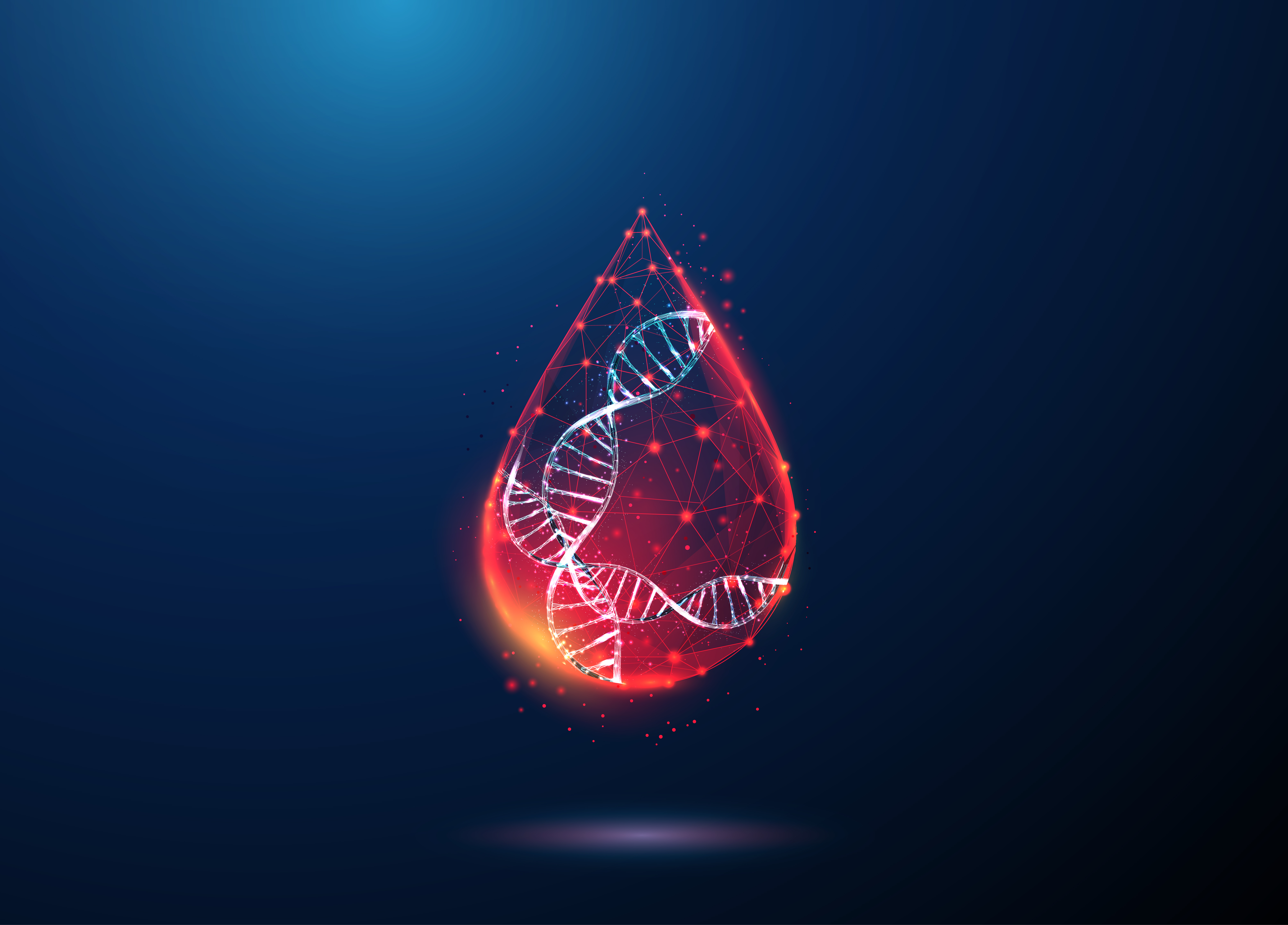 Abstract image of blood droplet and double helix