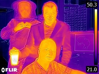 Thermal image of the APEX Award team at the University of Exeter (clockwise from top left: Dr James Cresswell, Dr Steve Hepplestone, Dr David Horsell)