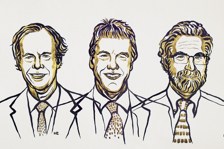 William G. Kaelin Jr, Sir Peter J. Ratcliffe and Gregg L. Semenza. Illustration: Niklas Elmehed © Nobel Media