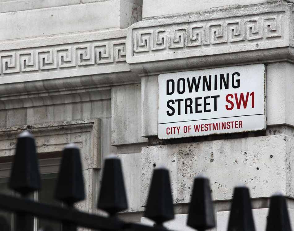 Downing Street sign on building