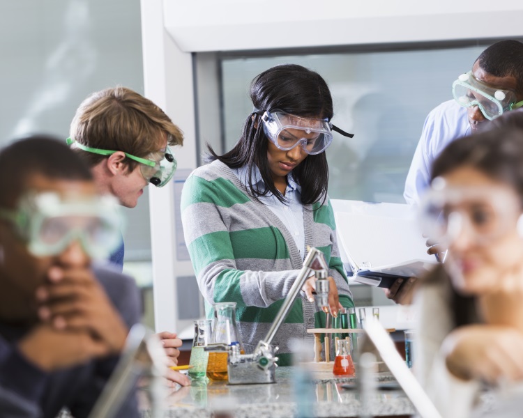 young people in a school laboratory
