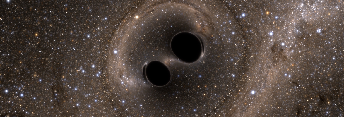 Visualisation of the binary black hole merger GW150914 seen by LIGO. Credit: SXS Collaboration