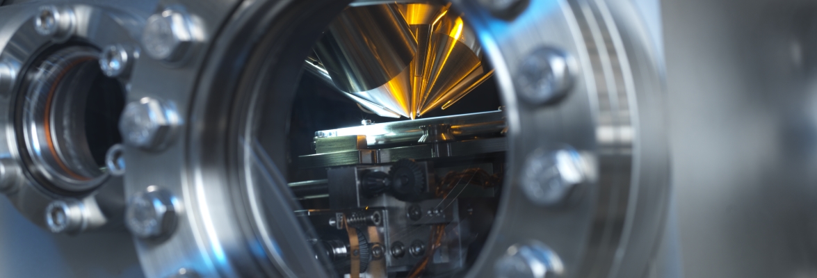 The inside the vacuum chamber of a TOF-SIMS Instrument. Credit: National Physical Laboratory