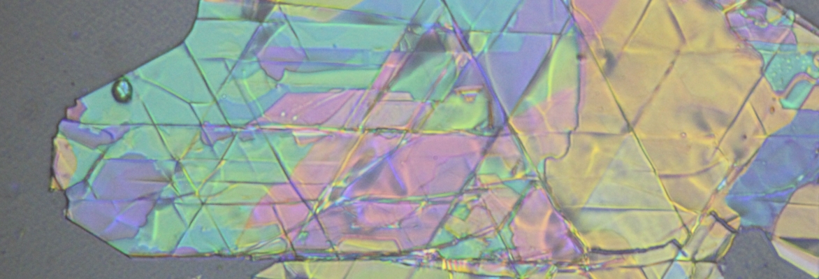 Crystal flake image of a multilayer hexagonal Boron Nitride. You can see how the flake is slightly ripped following the crystal lattice to produce a beautiful pattern. Credit: Heriot-Watt University 