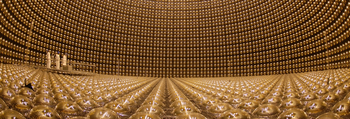 The inside of the Super-Kamiokande detector without water. Credit: Kamioka Observatory, ICRR (Institute for Cosmic Ray Research), The University of Tokyo