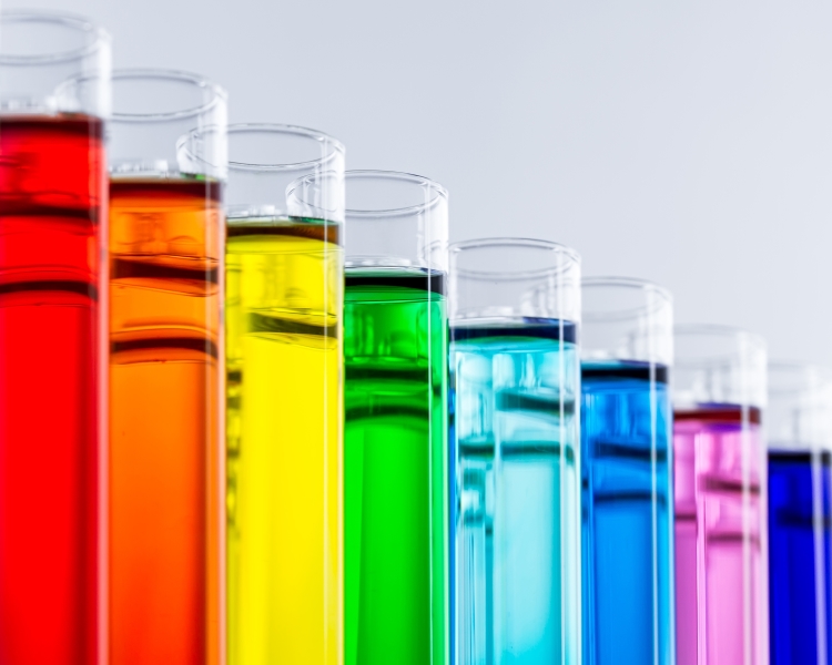 test tubes with colorful chemicals. Credit: Grafner