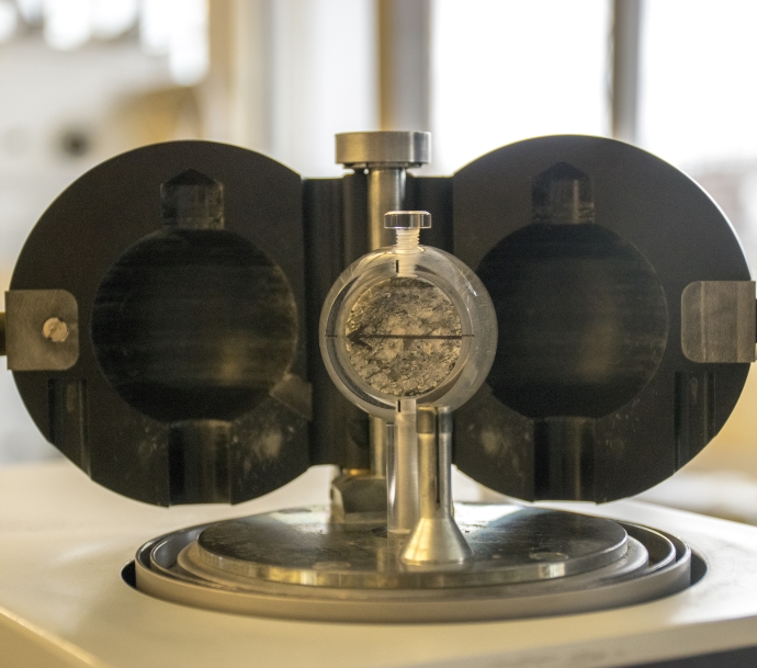 A magentometer, a device used to measure the level of magnetism in rock samples