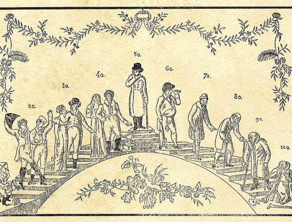 People of different ages standing on stairs.