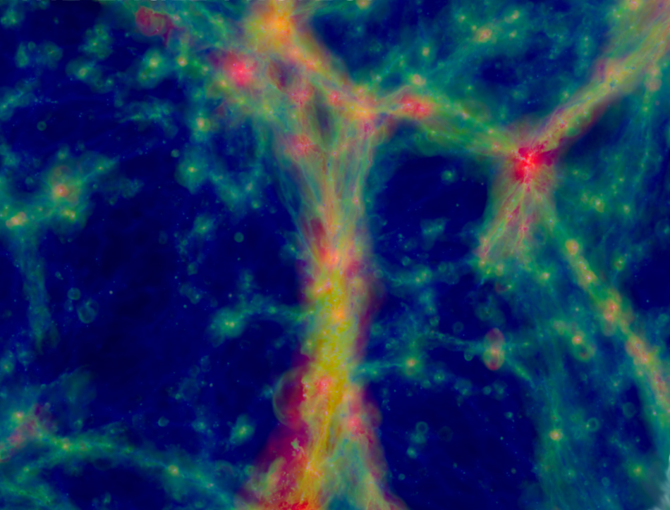 A visualisation of the EAGLE supercomputer simulation of the formation of galaxies in a cold dark matter universe. (Image credit: The Virgo Consortium)
